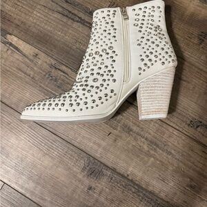 Elegant Studded Cream Ankle Boots